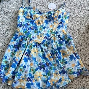 Viral Floral Summer Dress with Blue and Yellow Accents. Body forming. NWT